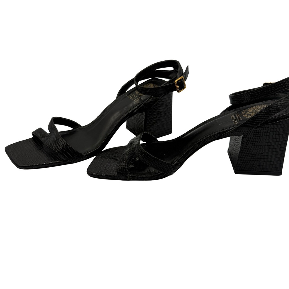 Vince‎ Camuto Block Heel Sandals Black Glossy Lizared Embossed  Size 8 - Picture 3 of 10